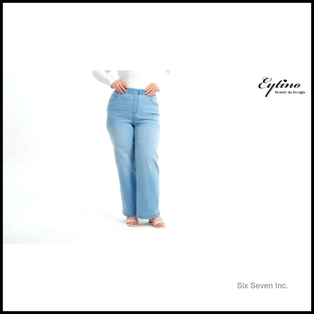 Plus Size Straight Leg Jeans High Waisted Stretchy Denim Pull On Pants with